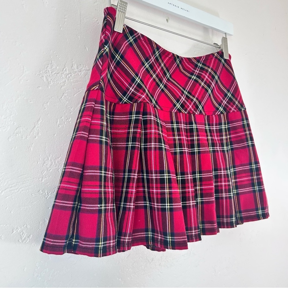 Royal Bones Y2K 90s Mini Pleated Red Tartan Plaid Skirt L Academia Punk Goth - Picture 3 of 14